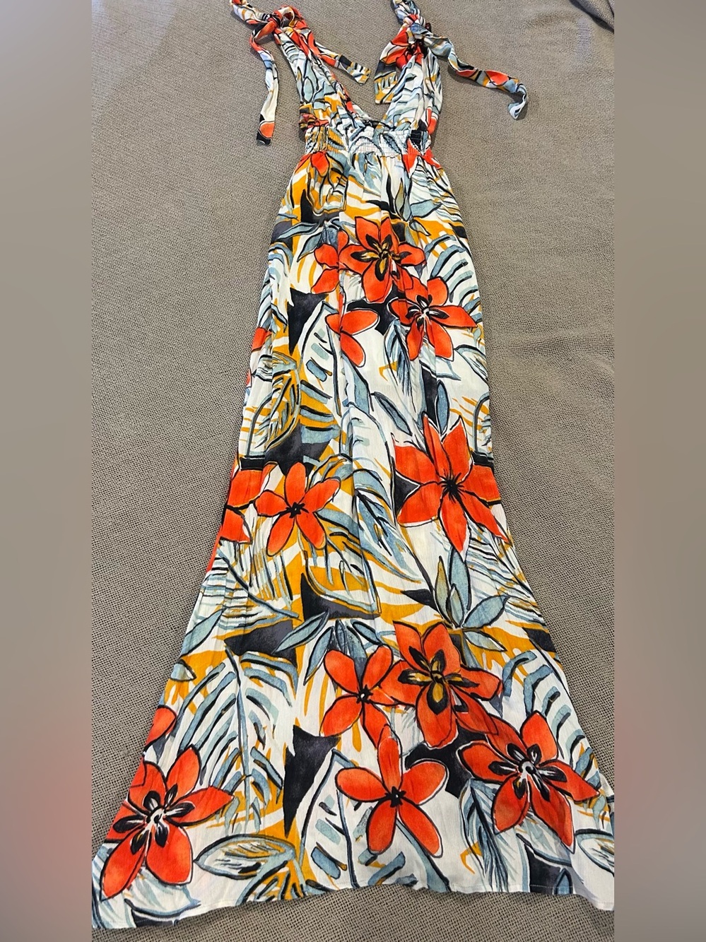 Forever 21 Orange Floral Maxi Dress with Yellow & Black Accents